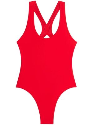 AMI Paris embossed-logo criss-cross swimsuit - Red