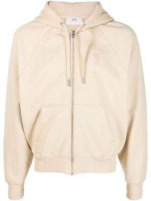 AMI Paris embroidered-logo zip-fastening hoodie - Neutrals