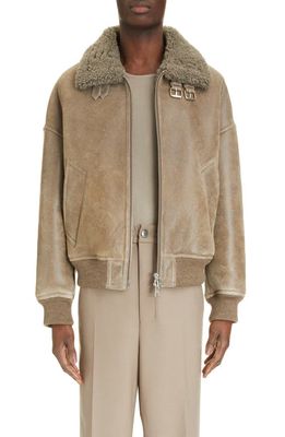 AMI PARIS Genuine Shearling Bomber Jacket in Taupe/281