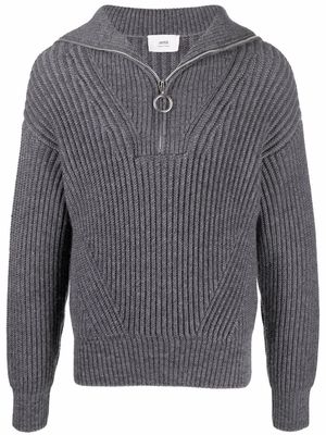 AMI Paris half-zip ribbed-knit sweatshirt - Grey