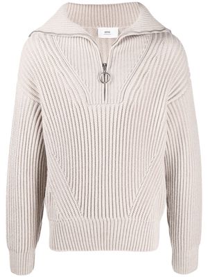 AMI Paris half-zip ribbed-knit sweatshirt - Neutrals