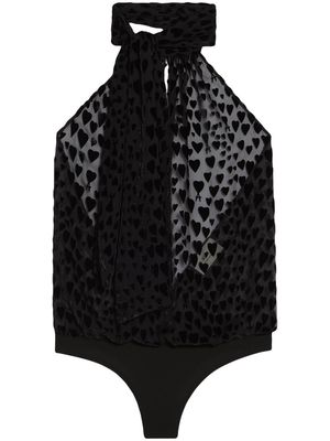 AMI Paris heart-print open-back bodysuit - Black