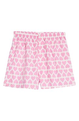 AMI PARIS Heart Print Organic Cotton Poplin Boxers in Candy Pink/Natural White/662