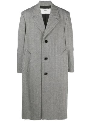 AMI Paris herringbone wool-blend coat - 477 NIGHT BLUE/ IVORY