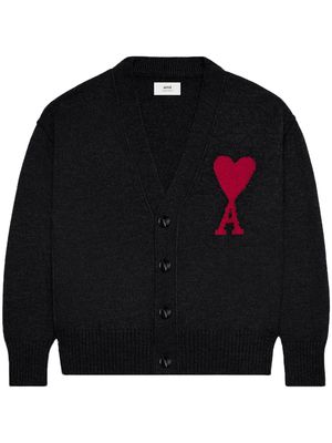 AMI Paris intarsia-logo wool cardigan - Black