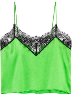 AMI Paris lace-trim V-neck top - Green