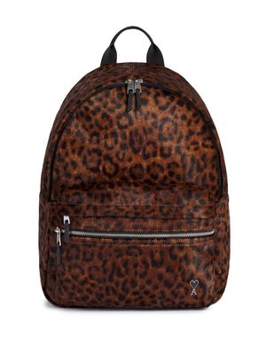 AMI Paris leopard-print zipped backpack - Brown