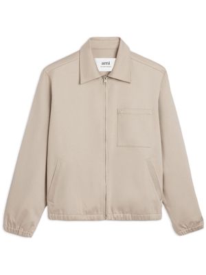 AMI Paris logo-embroidered cotton Harrington jacket - Neutrals