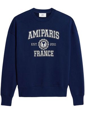 AMI Paris logo-embroidered cotton sweatshirt - Blue
