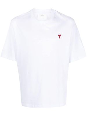 AMI Paris logo-embroidered cotton T-shirt - White