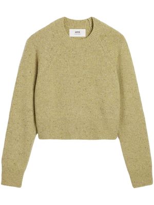 AMI Paris logo-embroidered crew-neck jumper - Green