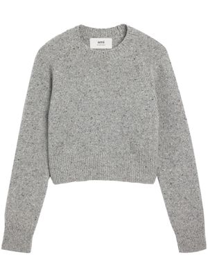 AMI Paris logo-embroidered crew-neck jumper - Grey