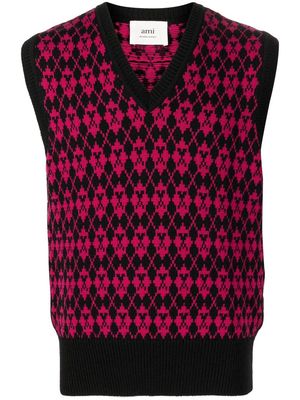 AMI Paris logo-embroidered knitted vest - Pink
