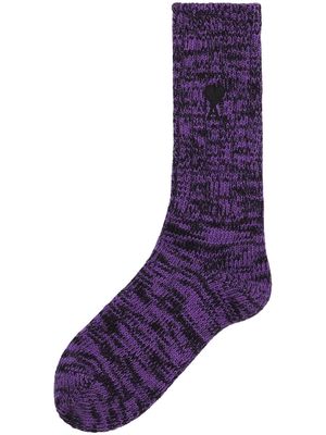 AMI Paris logo-embroidered marl-knit socks - Purple