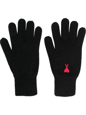 AMI Paris logo-embroidered merino gloves - Black
