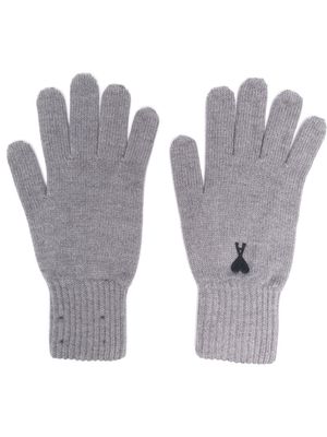 AMI Paris logo-embroidered merino gloves - Grey