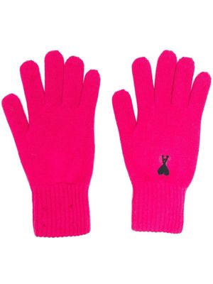 AMI Paris logo-embroidered merino gloves - Pink