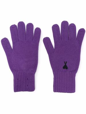 AMI Paris logo-embroidered merino gloves - Purple