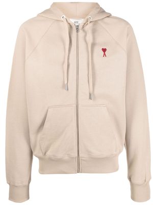 AMI Paris logo-embroidered organic-cotton hoodie - Neutrals