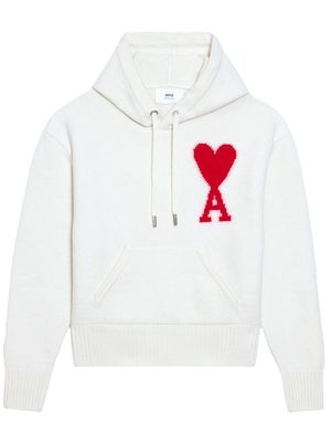 AMI Paris logo-intarsia knit hoodie - White