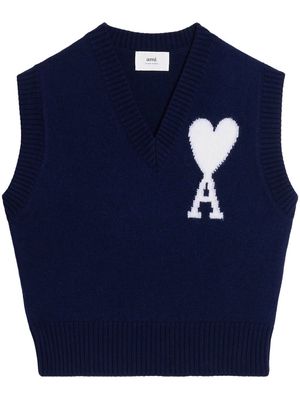 AMI Paris logo-intarsia knit vest - Blue