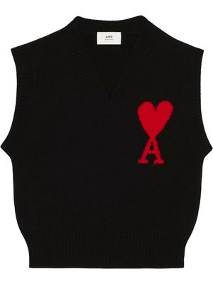 AMI Paris logo-intarsia knitted vest - Black