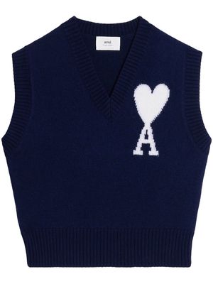 AMI Paris logo-intarsia knitted vest - Blue