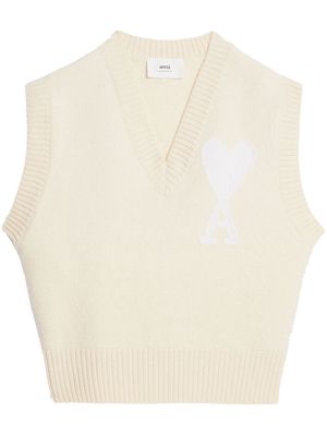 AMI Paris logo-intarsia knitted vest - Neutrals