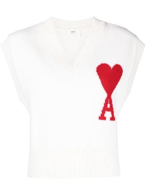 AMI Paris logo-intarsia knitted vest - White