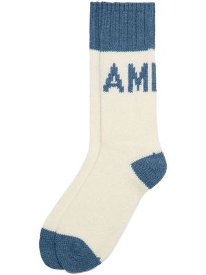 AMI Paris logo-intarsia wool-blend socks - White