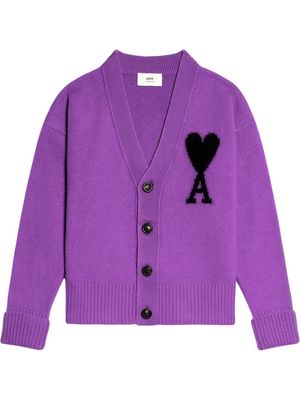 AMI Paris logo-intarsia wool cardigan - Purple