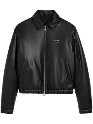 AMI Paris logo-lettering leather bomber jacket - Black