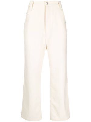 AMI Paris logo-patch virgin wool straight-leg trousers - White