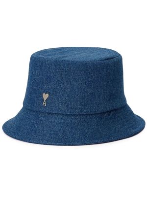 AMI Paris logo-plaque denim bucket hat - Blue