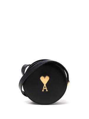 AMI Paris logo-plaque leather messenger bag - Black