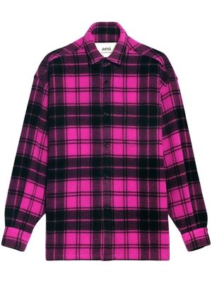 AMI Paris logo-print check wool overshirt - Pink