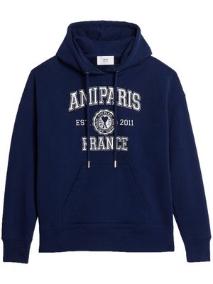 AMI Paris logo-print drawstring hoodie - Blue