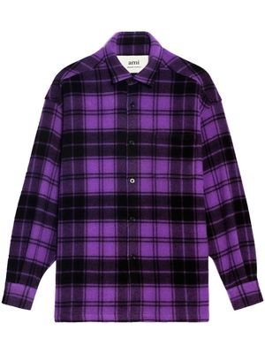 AMI Paris logo-print plaid-patterned shirt - Purple