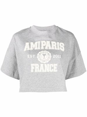 AMI Paris logo-print short-sleeved cropped sweatshirt - Grey