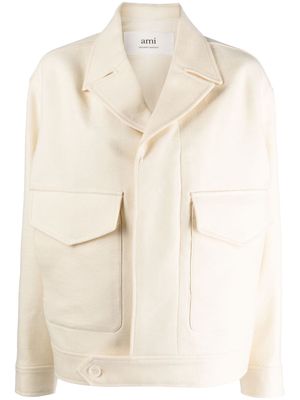 AMI Paris notched-lapel virgin-wool jacket - White