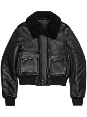 AMI Paris shearling-collar leather jacket - Black