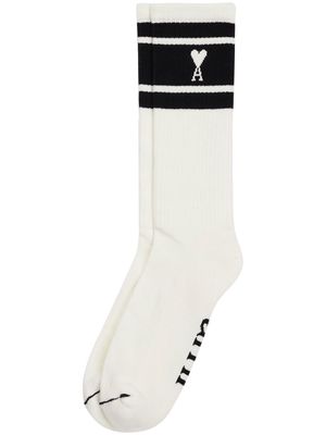 AMI Paris striped intarsia-knit logo socks - Black