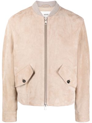 AMI Paris suede bomber jacket - Neutrals