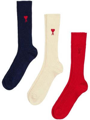 AMI Paris three-pack Ami de Coeur monogram socks - Red