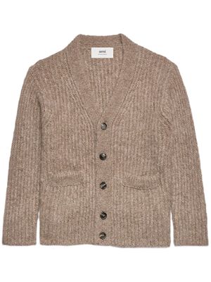 AMI Paris V-neck rib-knit cardigan - Brown