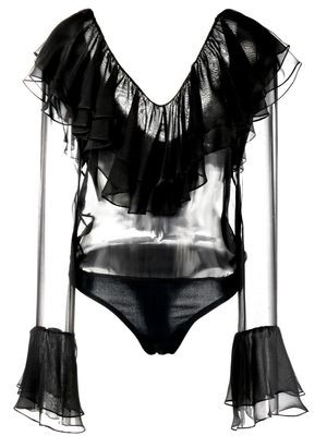 AMI Paris V-neck ruffled bodysuit - Black