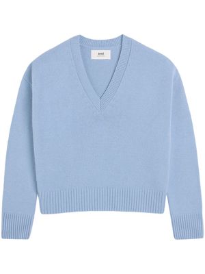 AMI Paris V-neck wool-cashmere jumper - Blue