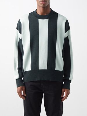 Ami - Striped Jersey Sweatshirt - Mens - Green Multi