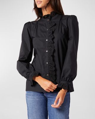 Amiens Lace-Trim Pintuck Cotton Shirt