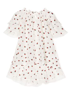 Amiki strawberry-print silk dress - White
